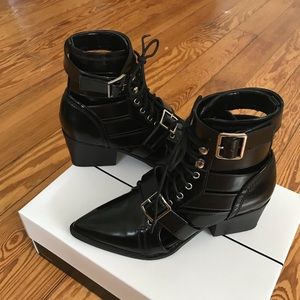 Forever21 stacked heel cutout ankle boots